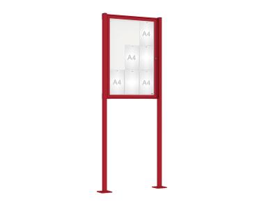 Schaukasten Tradition mit Pfosten Farbe:RAL 3004|Abmessungen:9 A4 - B 750 x H 1050 mm - Flügeltür|Pfosten:Pfosten-Set auf Bodenplatten