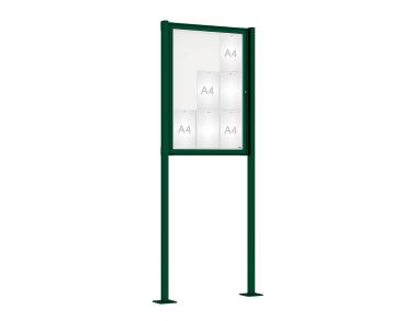 Schaukasten Tradition mit Pfosten Farbe:RAL 6005|Abmessungen:9 A4 - B 750 x H 1050 mm - Flügeltür|Pfosten:Pfosten-Set auf Bodenplatten