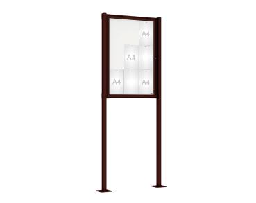 Schaukasten Tradition mit Pfosten Farbe:RAL 8017|Abmessungen:9 A4 - B 750 x H 1050 mm - Flügeltür|Pfosten:Pfosten-Set auf Bodenplatten