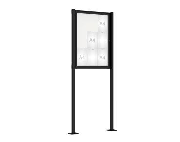 Schaukasten Tradition mit Pfosten Farbe:RAL 9005|Abmessungen:9 A4 - B 750 x H 1050 mm - Flügeltür|Pfosten:Pfosten-Set auf Bodenplatten