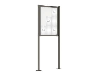 Schaukasten Tradition mit Pfosten Farbe:Procity grau|Abmessungen:9 A4 - B 750 x H 1050 mm - Flügeltür|Pfosten:Pfosten-Set auf Bodenplatten