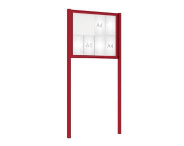 Schaukasten Tradition mit Pfosten Farbe:RAL 3004|Abmessungen:8 A4 - B 980 x H 830 mm - Flügeltür|Pfosten:Mittelpfosten zum Einbetonieren