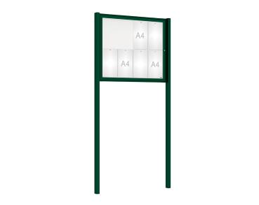 Schaukasten Tradition mit Pfosten Farbe:RAL 6005|Abmessungen:8 A4 - B 980 x H 830 mm - Flügeltür|Pfosten:Mittelpfosten zum Einbetonieren