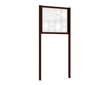 Schaukasten Tradition mit Pfosten Farbe:RAL 8017|Abmessungen:8 A4 - B 980 x H 830 mm - Flügeltür|Pfosten:Mittelpfosten zum Einbetonieren