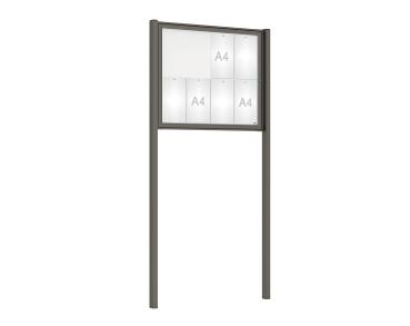 Schaukasten Tradition mit Pfosten Farbe:Procity grau|Abmessungen:8 A4 - B 980 x H 830 mm - Flügeltür|Pfosten:Mittelpfosten zum Einbetonieren