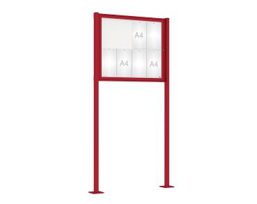 Schaukasten Tradition mit Pfosten Farbe:RAL 3004|Abmessungen:8 A4 - B 980 x H 830 mm - Flügeltür|Pfosten:Pfosten-Set auf Bodenplatten