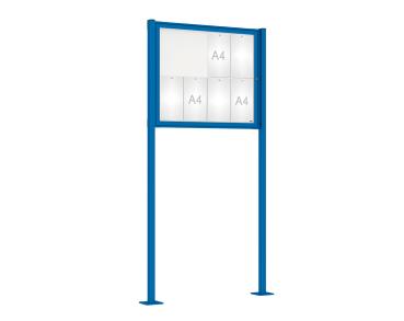 Schaukasten Tradition mit Pfosten Farbe:RAL 5010|Abmessungen:8 A4 - B 980 x H 830 mm - Flügeltür|Pfosten:Pfosten-Set auf Bodenplatten