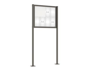 Schaukasten Tradition mit Pfosten Farbe:Procity grau|Abmessungen:8 A4 - B 980 x H 830 mm - Flügeltür|Pfosten:Pfosten-Set auf Bodenplatten
