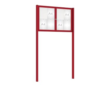 Schaukasten Tradition mit Pfosten Farbe:RAL 3004|Abmessungen:8 A4 - B 1200 x H 750 mm - 2-flügellig|Pfosten:Pfosten-Set zum Einbetonieren