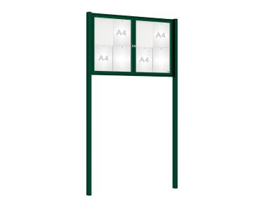 Schaukasten Tradition mit Pfosten Farbe:RAL 6005|Abmessungen:8 A4 - B 1200 x H 750 mm - 2-flügellig|Pfosten:Pfosten-Set zum Einbetonieren