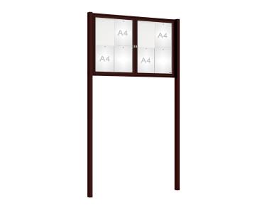 Schaukasten Tradition mit Pfosten Farbe:RAL 8017|Abmessungen:8 A4 - B 1200 x H 750 mm - 2-flügellig|Pfosten:Pfosten-Set zum Einbetonieren