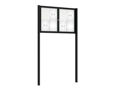 Schaukasten Tradition mit Pfosten Farbe:RAL 9005|Abmessungen:8 A4 - B 1200 x H 750 mm - 2-flügellig|Pfosten:Pfosten-Set zum Einbetonieren