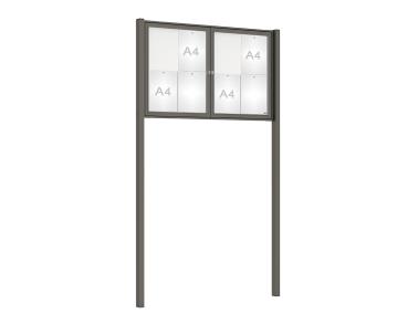 Schaukasten Tradition mit Pfosten Farbe:Procity grau|Abmessungen:8 A4 - B 1200 x H 750 mm - 2-flügellig|Pfosten:Pfosten-Set zum Einbetonieren