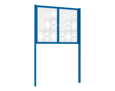 Schaukasten Tradition mit Pfosten Farbe:RAL 5010|Abmessungen:18 A4 - B 1400 x H 1050 mm - 2-flügelig|Pfosten:Pfosten-Set zum Einbetonieren