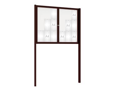 Schaukasten Tradition mit Pfosten Farbe:RAL 8017|Abmessungen:18 A4 - B 1400 x H 1050 mm - 2-flügelig|Pfosten:Pfosten-Set zum Einbetonieren