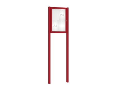 Schaukasten Klassik mit Pfosten Farbe:RAL 3004|Abmessungen:4 A4 - B 550 x H 750 mm - Flügeltür|Pfosten:Mittelpfosten zum Einbetonieren
