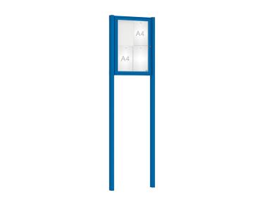 Schaukasten Klassik mit Pfosten Farbe:RAL 5010|Abmessungen:4 A4 - B 550 x H 750 mm - Flügeltür|Pfosten:Mittelpfosten zum Einbetonieren