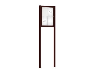 Schaukasten Klassik mit Pfosten Farbe:RAL 8017|Abmessungen:4 A4 - B 550 x H 750 mm - Flügeltür|Pfosten:Mittelpfosten zum Einbetonieren