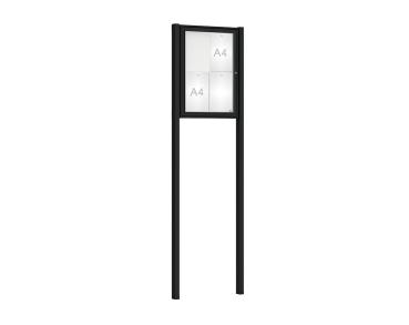 Schaukasten Klassik mit Pfosten Farbe:RAL 9005|Abmessungen:4 A4 - B 550 x H 750 mm - Flügeltür|Pfosten:Mittelpfosten zum Einbetonieren