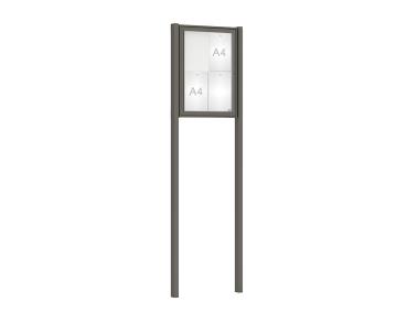 Schaukasten Klassik mit Pfosten Farbe:Procity grau|Abmessungen:4 A4 - B 550 x H 750 mm - Flügeltür|Pfosten:Mittelpfosten zum Einbetonieren
