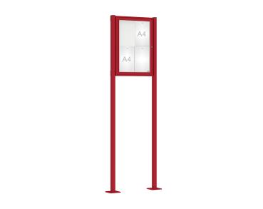 Schaukasten Klassik mit Pfosten Farbe:RAL 3004|Abmessungen:4 A4 - B 550 x H 750 mm - Flügeltür|Pfosten:Pfosten-Set auf Bodenplatten