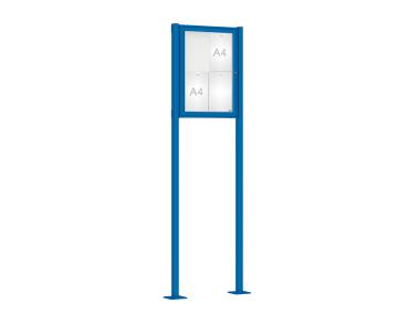 Schaukasten Klassik mit Pfosten Farbe:RAL 5010|Abmessungen:4 A4 - B 550 x H 750 mm - Flügeltür|Pfosten:Pfosten-Set auf Bodenplatten