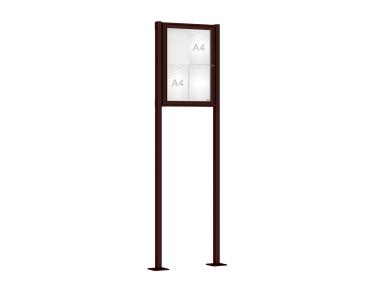Schaukasten Klassik mit Pfosten Farbe:RAL 8017|Abmessungen:4 A4 - B 550 x H 750 mm - Flügeltür|Pfosten:Pfosten-Set auf Bodenplatten