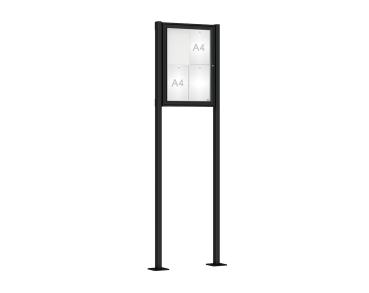 Schaukasten Klassik mit Pfosten Farbe:RAL 9005|Abmessungen:4 A4 - B 550 x H 750 mm - Flügeltür|Pfosten:Pfosten-Set auf Bodenplatten