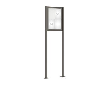 Schaukasten Klassik mit Pfosten Farbe:Procity grau|Abmessungen:4 A4 - B 550 x H 750 mm - Flügeltür|Pfosten:Pfosten-Set auf Bodenplatten
