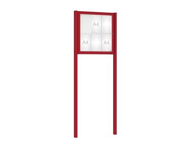 Schaukasten Klassik mit Pfosten Farbe:RAL 3004|Abmessungen:6 A4 - B 750 x H 750 mm - Flügeltür|Pfosten:Mittelpfosten zum Einbetonieren