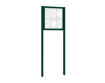 Schaukasten Klassik mit Pfosten Farbe:RAL 6005|Abmessungen:6 A4 - B 750 x H 750 mm - Flügeltür|Pfosten:Mittelpfosten zum Einbetonieren