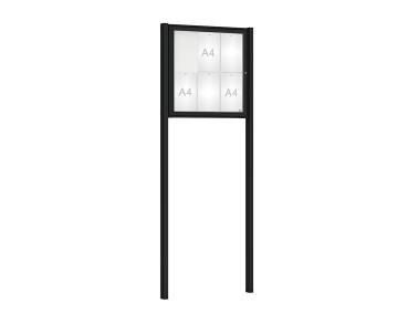 Schaukasten Klassik mit Pfosten Farbe:RAL 9005|Abmessungen:6 A4 - B 750 x H 750 mm - Flügeltür|Pfosten:Mittelpfosten zum Einbetonieren