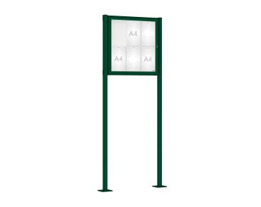 Schaukasten Klassik mit Pfosten Farbe:RAL 6005|Abmessungen:6 A4 - B 750 x H 750 mm - Flügeltür|Pfosten:Pfosten-Set auf Bodenplatten