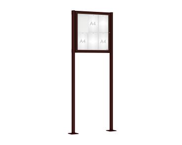 Schaukasten Klassik mit Pfosten Farbe:RAL 8017|Abmessungen:6 A4 - B 750 x H 750 mm - Flügeltür|Pfosten:Pfosten-Set auf Bodenplatten
