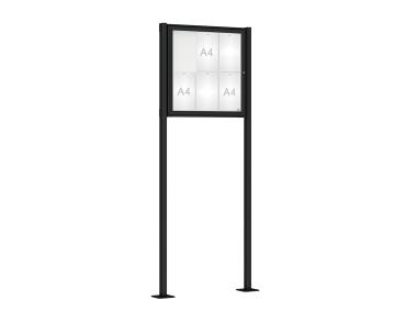 Schaukasten Klassik mit Pfosten Farbe:RAL 9005|Abmessungen:6 A4 - B 750 x H 750 mm - Flügeltür|Pfosten:Pfosten-Set auf Bodenplatten