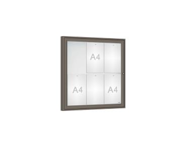 Schaukasten Klassik Farbe:Procity grau|Verglasung:Plexichocs|Abmessungen:6 A4 - B 750 x H 750 mm
