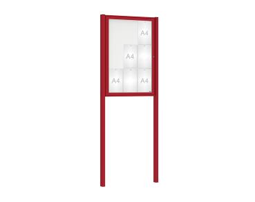 Schaukasten Klassik mit Pfosten Farbe:RAL 3004|Abmessungen:9 A4 - B 750 x H 1050 mm - Flügeltür|Pfosten:Mittelpfosten zum Einbetonieren