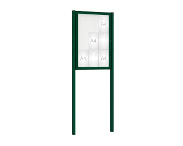 Schaukasten Klassik mit Pfosten Farbe:RAL 6005|Abmessungen:9 A4 - B 750 x H 1050 mm - Flügeltür|Pfosten:Pfosten-Set zum Einbetonieren