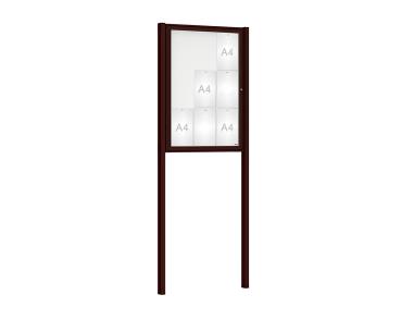 Schaukasten Klassik mit Pfosten Farbe:RAL 8017|Abmessungen:9 A4 - B 750 x H 1050 mm - Flügeltür|Pfosten:Mittelpfosten zum Einbetonieren