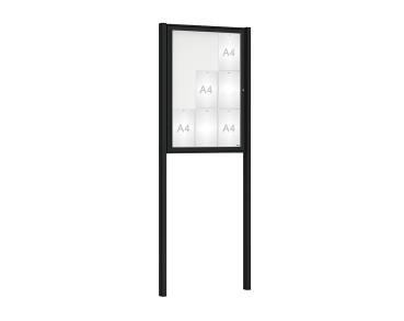 Schaukasten Klassik mit Pfosten Farbe:RAL 9005|Abmessungen:9 A4 - B 750 x H 1050 mm - Flügeltür|Pfosten:Mittelpfosten zum Einbetonieren