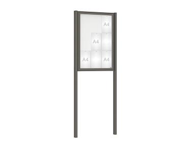 Schaukasten Klassik mit Pfosten Farbe:Procity grau|Abmessungen:9 A4 - B 750 x H 1050 mm - Flügeltür|Pfosten:Mittelpfosten zum Einbetonieren