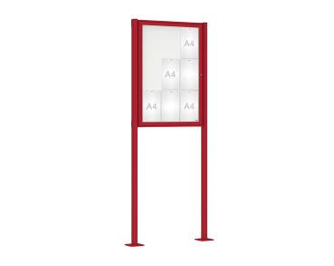 Schaukasten Klassik mit Pfosten Farbe:RAL 3004|Abmessungen:9 A4 - B 750 x H 1050 mm - Flügeltür|Pfosten:Pfosten-Set auf Bodenplatten