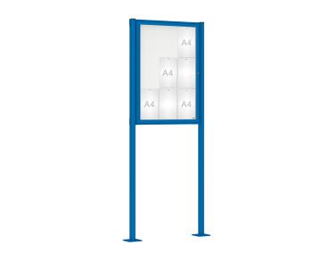 Schaukasten Klassik mit Pfosten Farbe:RAL 5010|Abmessungen:9 A4 - B 750 x H 1050 mm - Flügeltür|Pfosten:Pfosten-Set auf Bodenplatten