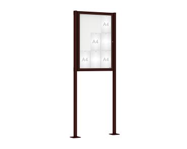 Schaukasten Klassik mit Pfosten Farbe:RAL 8017|Abmessungen:9 A4 - B 750 x H 1050 mm - Flügeltür|Pfosten:Pfosten-Set auf Bodenplatten