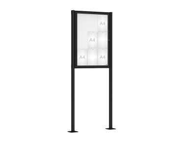 Schaukasten Klassik mit Pfosten Farbe:RAL 9005|Abmessungen:9 A4 - B 750 x H 1050 mm - Flügeltür|Pfosten:Pfosten-Set auf Bodenplatten