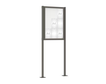 Schaukasten Klassik mit Pfosten Farbe:Procity grau|Abmessungen:9 A4 - B 750 x H 1050 mm - Flügeltür|Pfosten:Pfosten-Set auf Bodenplatten