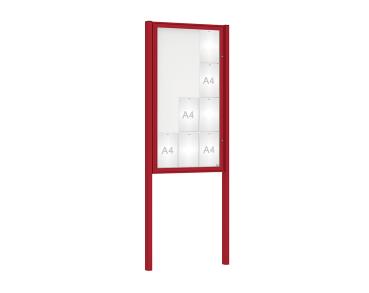 Schaukasten Klassik mit Pfosten Farbe:RAL 3004|Abmessungen:12 A4 - B 750 x H 1350 mm - Flügeltür|Pfosten:Mittelpfosten zum Einbetonieren