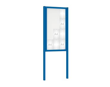Schaukasten Klassik mit Pfosten Farbe:RAL 5010|Abmessungen:12 A4 - B 750 x H 1350 mm - Flügeltür|Pfosten:Mittelpfosten zum Einbetonieren