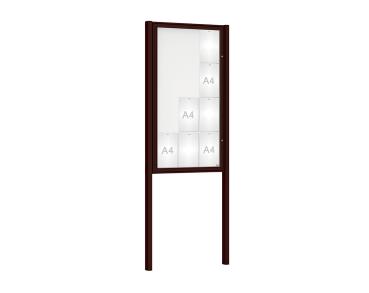 Schaukasten Klassik mit Pfosten Farbe:RAL 8017|Abmessungen:12 A4 - B 750 x H 1350 mm - Flügeltür|Pfosten:Mittelpfosten zum Einbetonieren