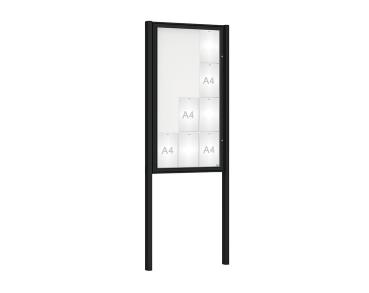 Schaukasten Klassik mit Pfosten Farbe:RAL 9005|Abmessungen:12 A4 - B 750 x H 1350 mm - Flügeltür|Pfosten:Mittelpfosten zum Einbetonieren